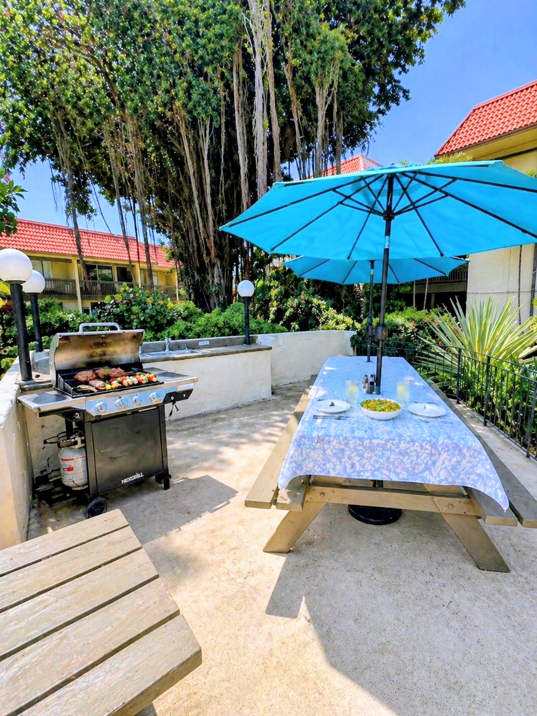 Outdoor barbecue and picnic area at Kona Mansions